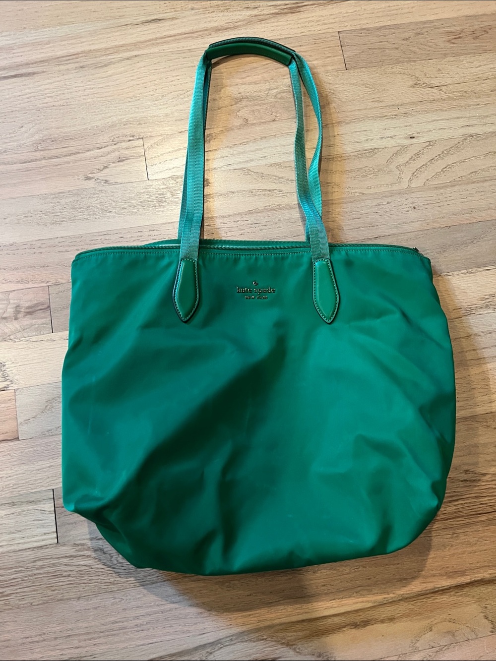 kate spade Green Nylon Top-Zip Tote with Logo Plaque